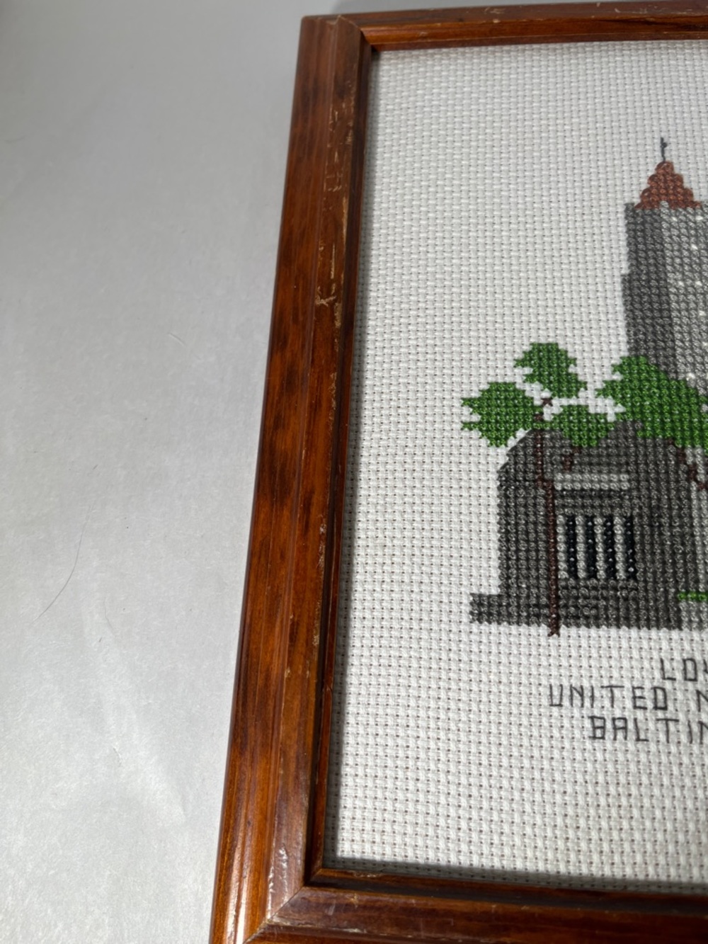 Framed Cross-Stitch Artwork in Brown Frame Lovely Lane united Methodist Church - Picture 3 of 7